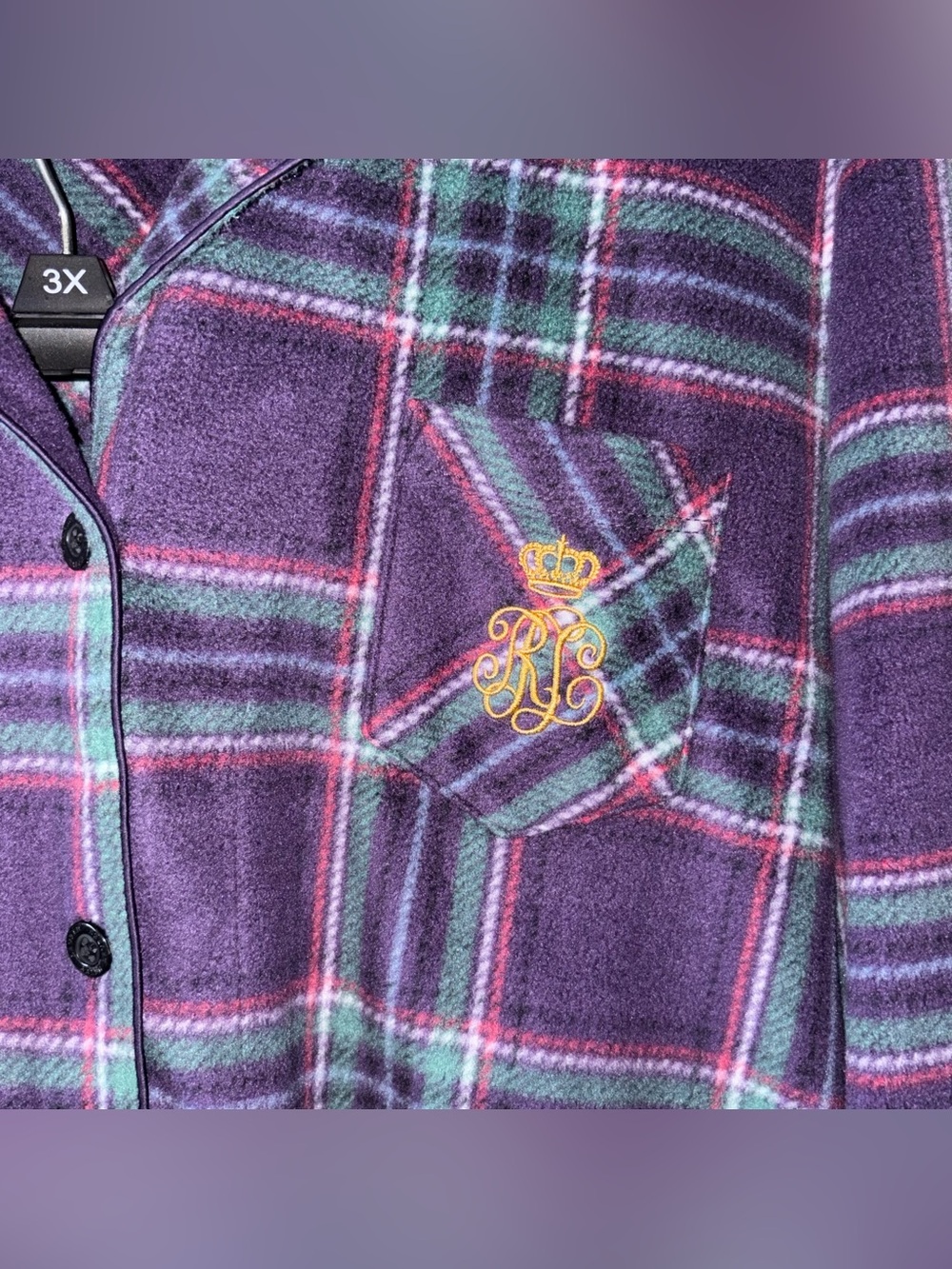 Lauren Ralph Lauren Women Plaid Pajama Set Sleepwear Womens L Purple Flannel - Picture 5 of 7